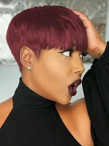 Straight Human Hair for Women Pixie Cut Full Machine Made Glueless Wig 150% Density 6 Inch Wig Ideal for Daily Use and Special Occasions like Christmas and New Year Party Glueless Human Wigs