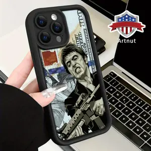 Phone case for iPhone 16 Pro Max 15 Plus 14 13 12 11 XR XS Creative Gangster Money and gun Pattern Anti-Scratch Shockproof TPU Bumper Drop-proof Cover Gifts for women men girls boys
