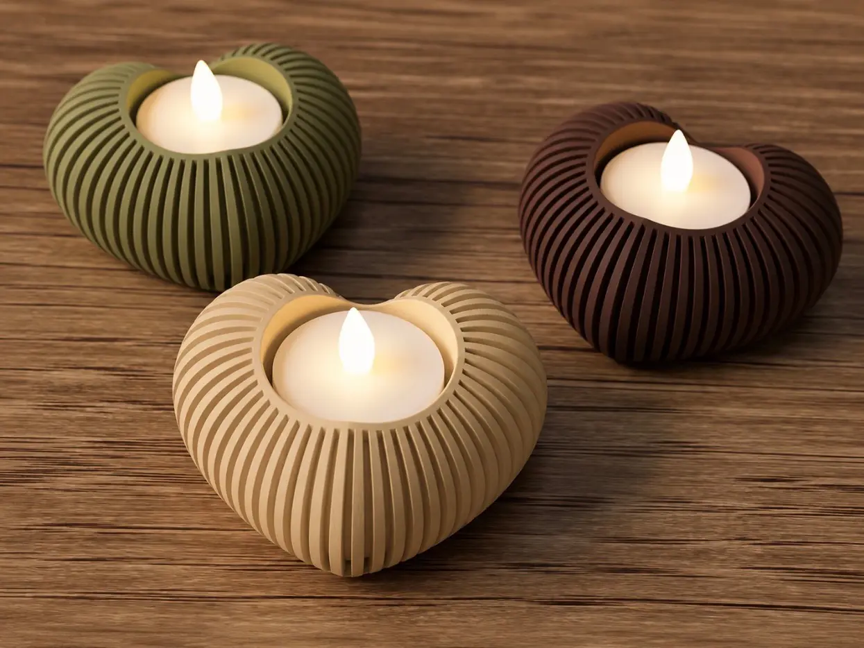 Set of 3 Modern Ribbed Texture PLA Plastic Reusable LED Heart Candle Holders - Bedroom Decor, Romantic Tea Light Ornament, Ideal Anniversary Gift for Indoor Home Supplies