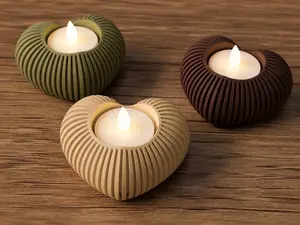 Modern Ribbed Heart LED Candle Holder, Decorative Tea Light Holder, Ideal Gift for Home Decor