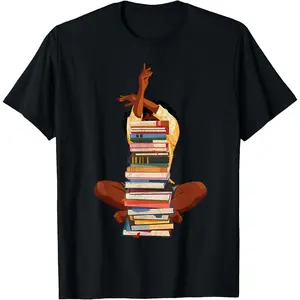 Black Woman And Books Stack Afro Girl Book Lover T-Shirt