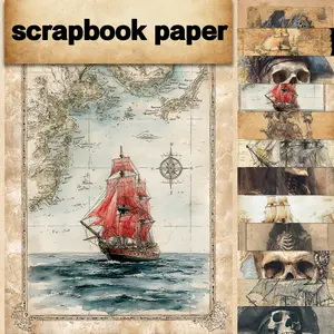 36pcs Vintage Nautical Theme Scrapbook Paper, Scrapbook Materials, 6.7x4.7 Inch Nautical Skeleton Pirate Background, Ideal for Bullet Journals & DIY Projects