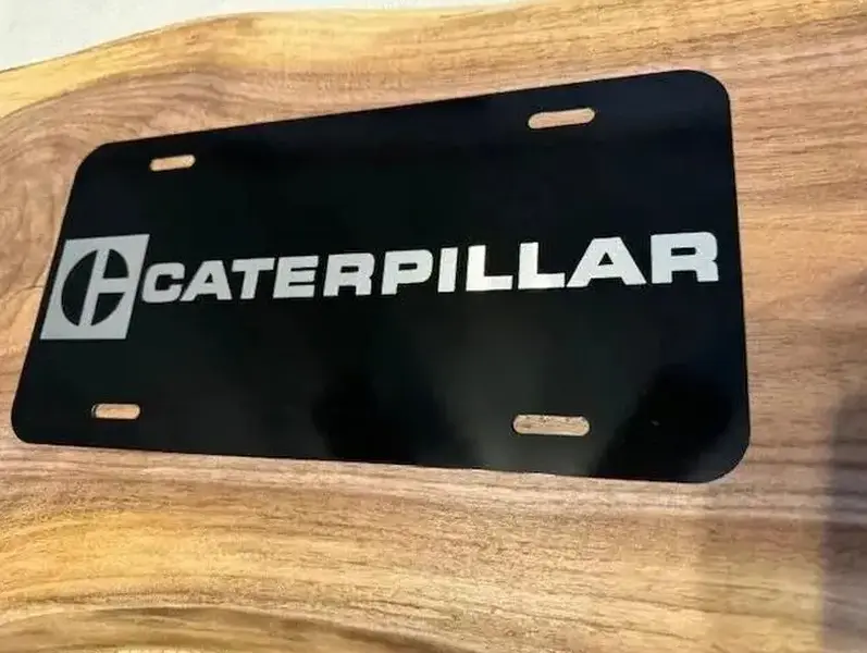 [PREMIUM] Caterpillar's Black Aluminum Front License Plate, 6" by 12" Decorative Machinery Plate - Novelty Auto Tag for Cars, Trucks & SUVs