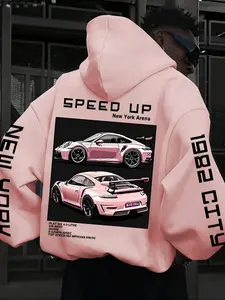 Men's Car Print Graphic Hoodie, Automotive Design, Comfortable Fitted Casual Street Style Sweatshirt, Perfect for Daily Wear, Autumn Winter Fashion Trends