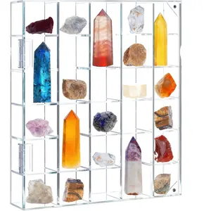 Adjustable Rock Display Box, Transparent Acrylic Collection Case with Mirror Arrow Stone Storage, Mineral Crystal Showcase with Lid