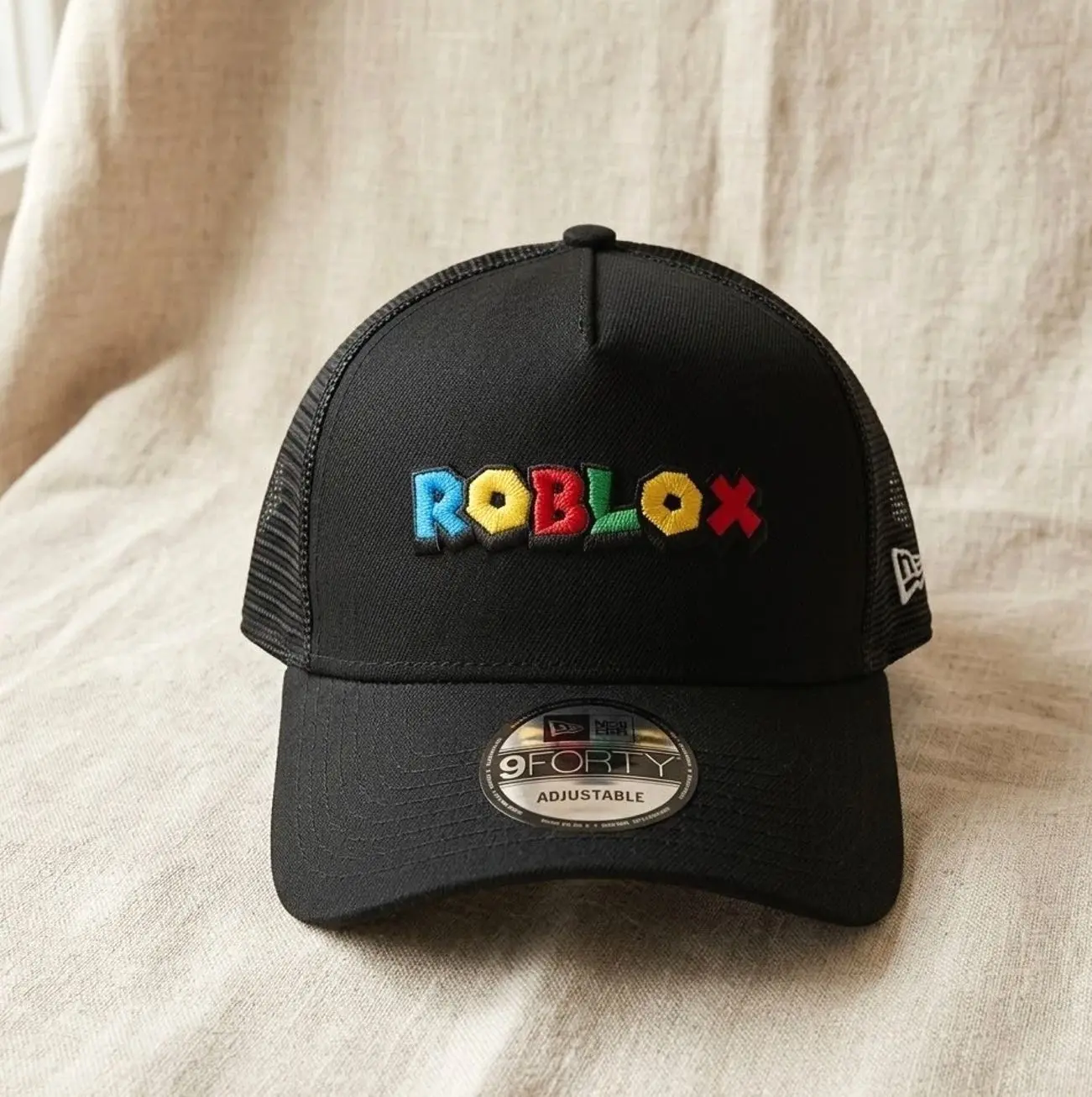 Roblox Embroidered Logo Trucker Hat Black Mesh Adjustable Cap and Adjustable Fit for Men and Women