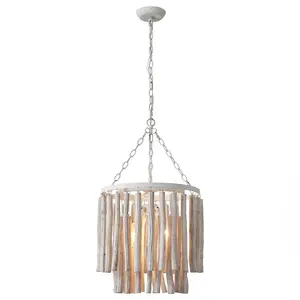 17 Inch Milo 4-Light White Wooden Farmhouse Chandelier
