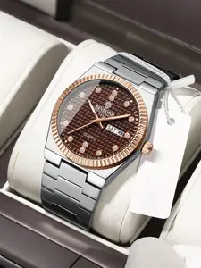 Stylish New Stainless Steel Strap Men'S Casual And Business Quartz Watch Slim Double Date Night Glow Waterproof Men'S Timepiece