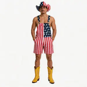 Red White Blue Bib Overalls Unisex Soft Stretch Breathable Fabric Summer Streetwear for Independence Day Parades Cookouts Casual Vacation Memorial Day