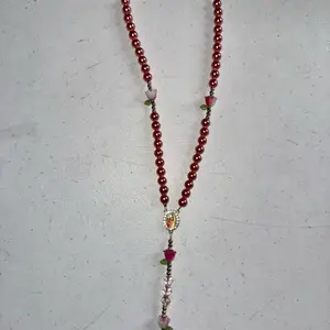 Our Lady of Mount Carmel Rosary with Coral Beads & Floral Accents Metal Coated Tulip Flower Beads for Prayer and Devotion