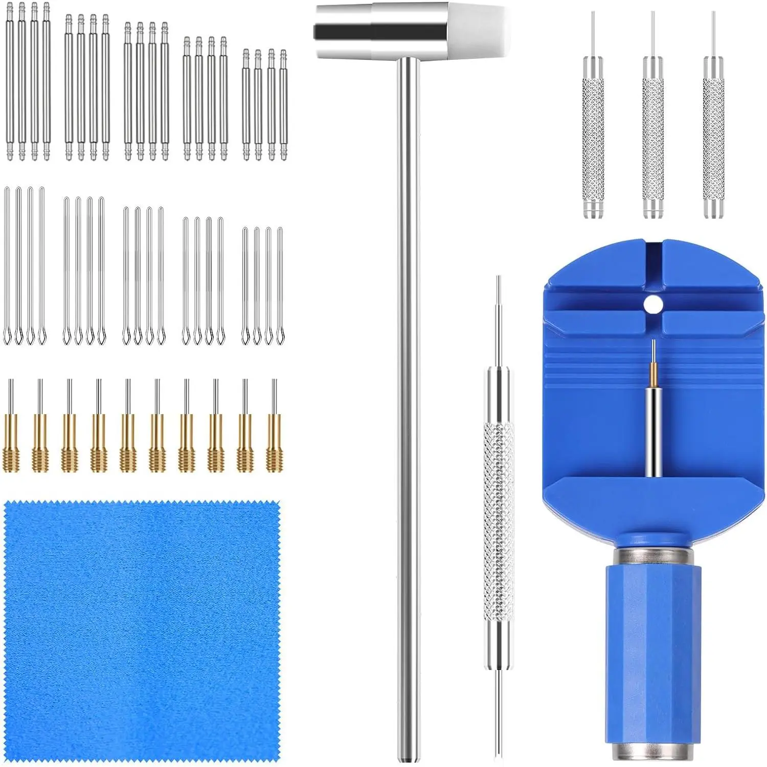 Watch Link Removal Kit, Watch Repair Kit Repair Tools & Kits, Watch Band Adjustment Strap Pin  Kit, Watch Chain Sizing Bracelet Adjuster Resizing Tool with Pins, Spring Bar Tool, Hammer