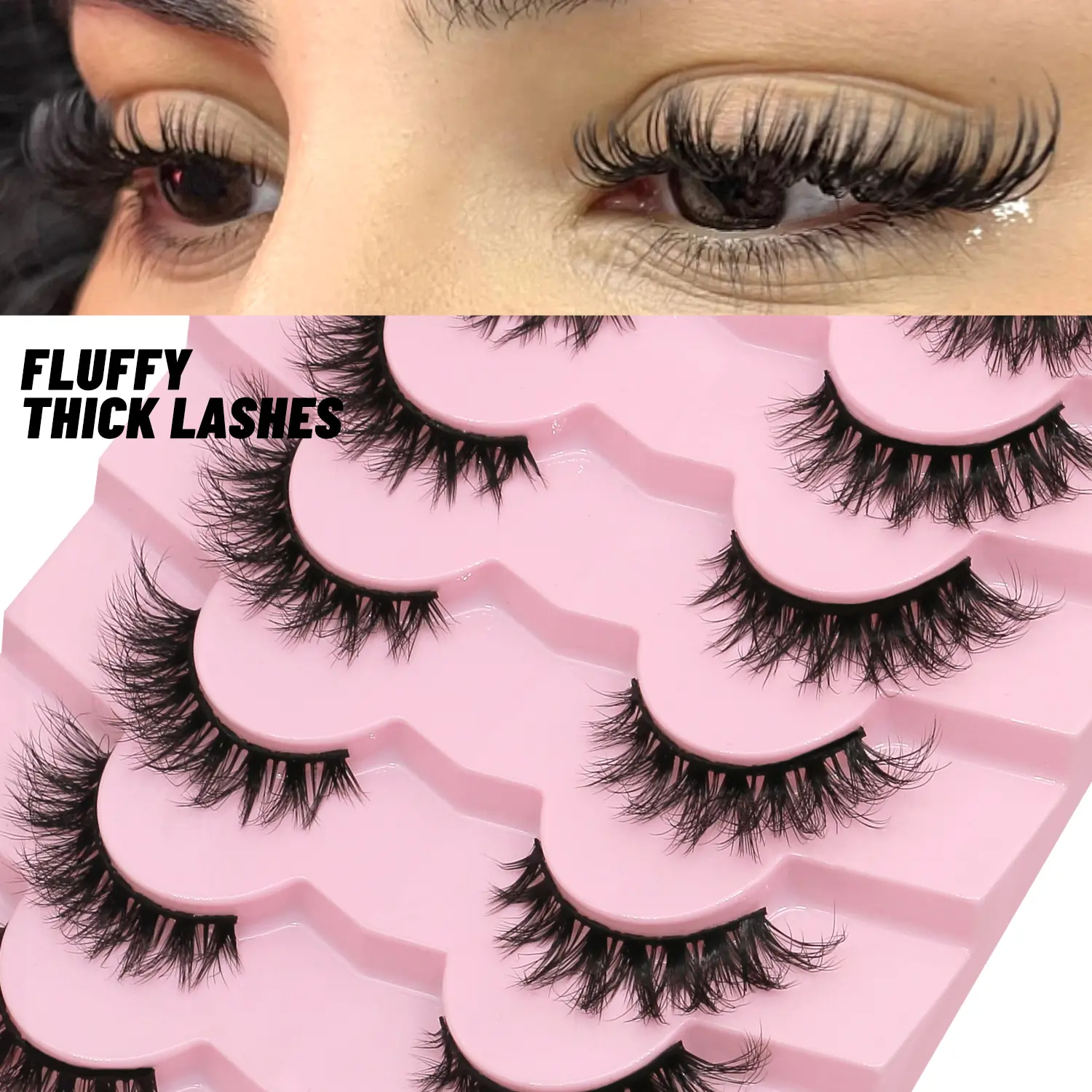 GROINNEYA 7 Pairs Thick Volume Full Strip Lashes Fluffy Wispy False Eyelashes Thin Band Eyelashes Curl Strip Faux Mink Eyelashes Clear Soft Lashes ,Suitable For Self Use At Home Or On-The-Go For Daily Life