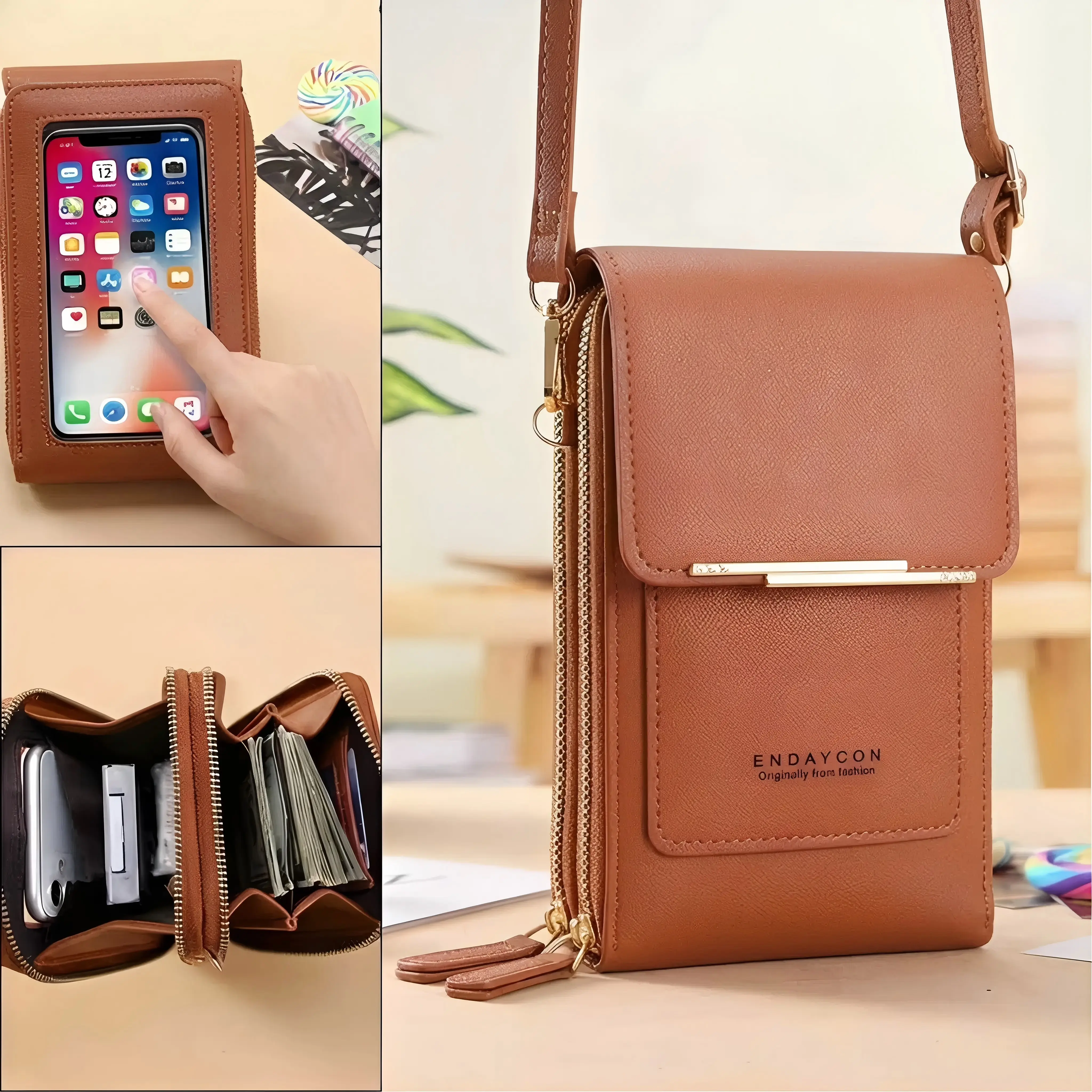 Touchscreen Sensitive Phone Bag with Multiple Colors, Use Phone Without Taking It Out, Clear Window Crossbody Purse with 3 Card Slots & Secure Dual Zipper Wallet