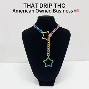 ThatDripTho Star Pendant Slip Chain Necklace, Adjustable Chain for Men & Women, Street Wear, Fashion Jewelry Adjustable Cuba Long Chain for Partner, Husband & Wife, BF, GF, Trendy Daily Wear Accessory, Punk Rock  Style Chain in Multi-Color