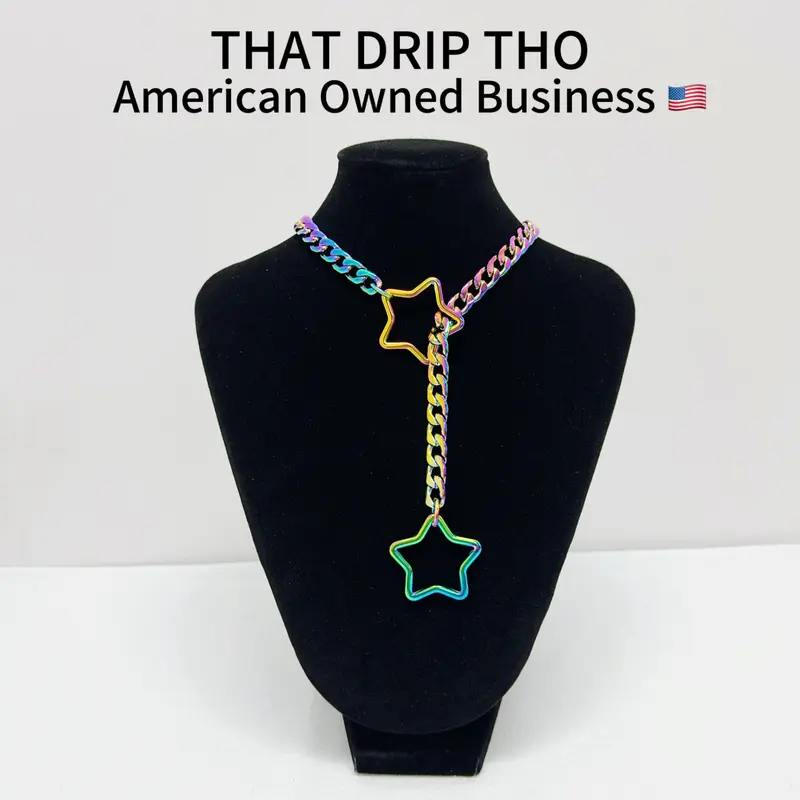 ThatDripTho Star Pendant Slip Chain Necklace, Adjustable Chain for Men & Women, Street Wear, Fashion Jewelry Adjustable Cuba Long Chain for Partner, Husband & Wife, BF, GF, Trendy Daily Wear Accessory, Punk Rock Style Chain in Multi-Color