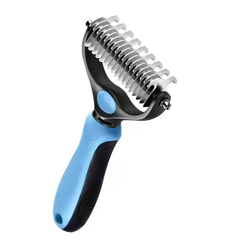 Double-Sided Pet Grooming Dematting Rake Removes Loose Fur & Light Tangles for Long-Haired Dogs & Cats