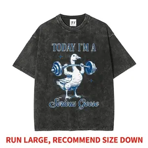 Today I'm A Serious Goose Weightlifting Heavyweight Boxy Fit T-Shirt Vintage Washed Oversized Pure Cotton Graphic Tee Gym Meme Fitness Funny Strong Animal Tee Goblincore