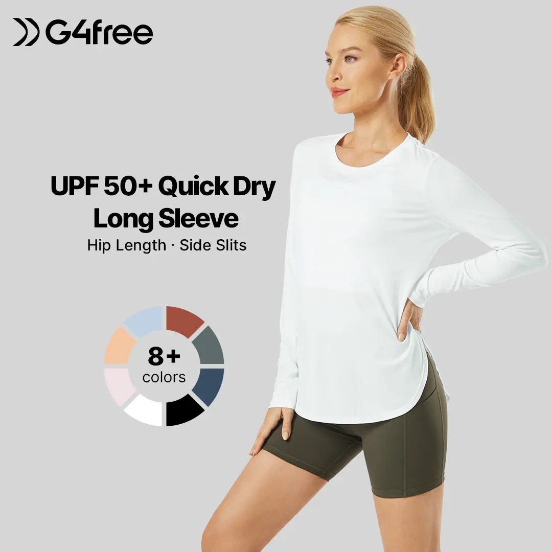 G4Free Women's UV Sun Protection Quick-Dry Hip-Length Long-Sleeve Scoop Neck Gym Tee, Fitness Tops for Women Activewear G4Free Women's UV Sun Protection Quick-Dry Hip-Length Long-Sleeve Scoop Neck Gym Tee, Fitness Tops for Women Activewear