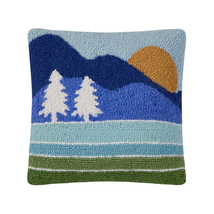 Peking Handicraft 30AV575C12SQ 12 x 12 in. Lake Scene Poly Fill Hook Pillow, Multi Color
