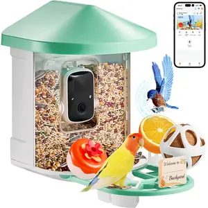 VEVOR Smart Bird Feeder with Camera, 2K HD AI Identify 10,000+ Bird Species, Solar-Powered Bird Watching Camera with Auto Capture & Instant Notify, Wireless Outdoor Ideal Gift for Bird Lovers (Green)