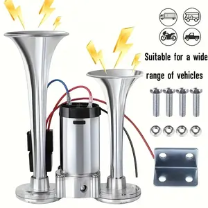 Dual Trumpet Air  Kit 12V Super Loud 135dB Electric  with Compressor for Cars SUV RV Trucks Motorcycles Off-Road Vehicles Ships sun shade tiktokshopspringglowup Chrome Bullet Antenna Valve Caps horn PA System Microphone and Speaker