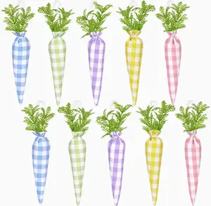 10 Pcs Carrot Farmhouse Hanging Ornaments - 8.5" Easter Stuffed Fabric Carrots for Easter Tree Decorations, Spring Farmhouse Tiered Tray Decor, Colorful Cotton Carrots for Home Party DIY Crafts