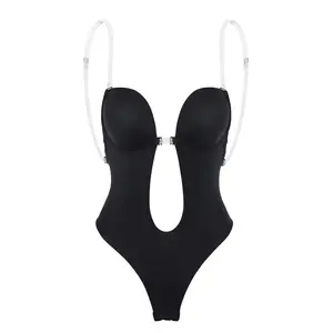 Women's  Plain Cut Out Backless High Compression Shapewear Bodysuit, Adjustable Strap Deep V Neck Shapewear Bodysuit, Tummy Control Butt Lifter Shaper for Daily Wear