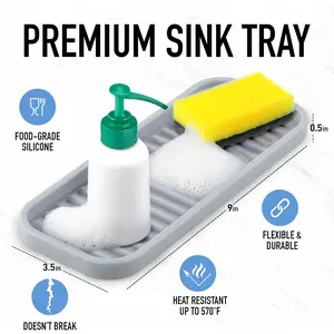 Silicone Sponge Holder for Kitchen Sink - Flexible Multipurpose Kitchen Soap Tray Sponge Holder - Sink Organizer Tray for Kitchen, Bathroom, Makeup, Trinkets & More (Gray) Racks
