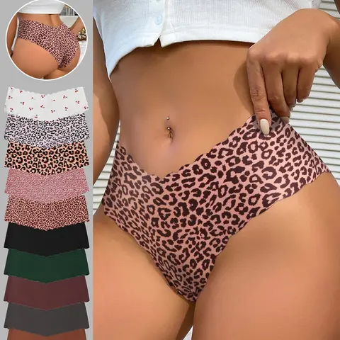 Women's Seamless Scallop-Trim Slim-Fit Panties, Breathable Stretch Panties, Breathable High-Elastic Briefs, Leopard & Solid Colors, All-Season Underwear, Slim Fitting Underwear, Breathable Seamless Knickers, Seamless High Elasticity, Womenswear