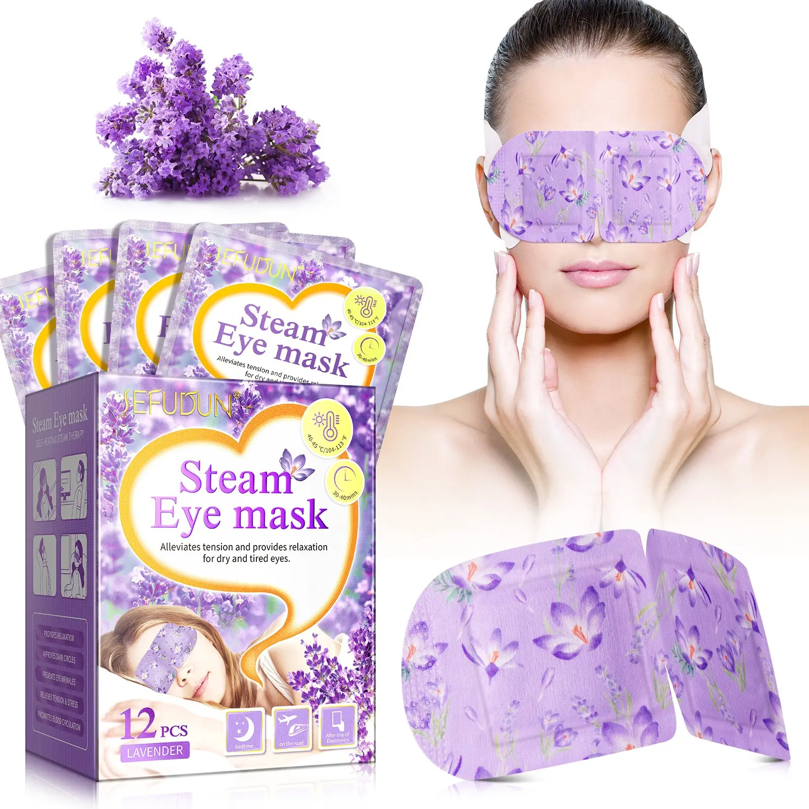 Lavender Steam Eye Mask,12 pieces of lavender steam eye masks, midday eye masks, Eyemasks, light-blocking relaxation, Relaxing, hot compress eye care, sleep eye masks, must-have for travel, suitable for both men and women, Unisex, Calming