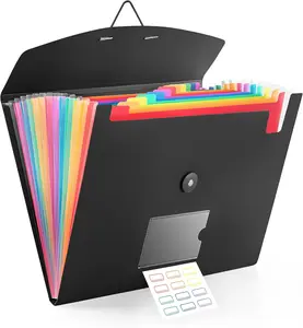 13 Pocket Accordion File Organizer with Elastic Closure, Expanding File Folder for Letter Size A4 Papers, Ideal for , Office Supplies, College Essentials - Black