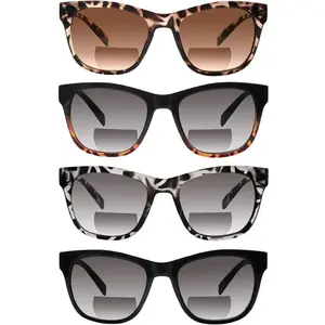 4 Pack Bifocal Reading Sunglasses for Women Men UV400 Sun Readers Glasses Windproof Polarized Leopard & Black Frames