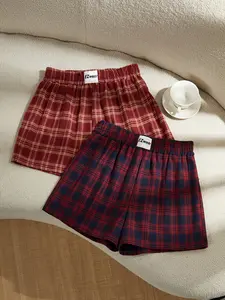 Women's Comfortable Fitted Plaid Letter Shorts, Chic Shorts, New Valentine's Day Fashion Casual Sexy Versatile Mini Skirt, 2 Piece Set