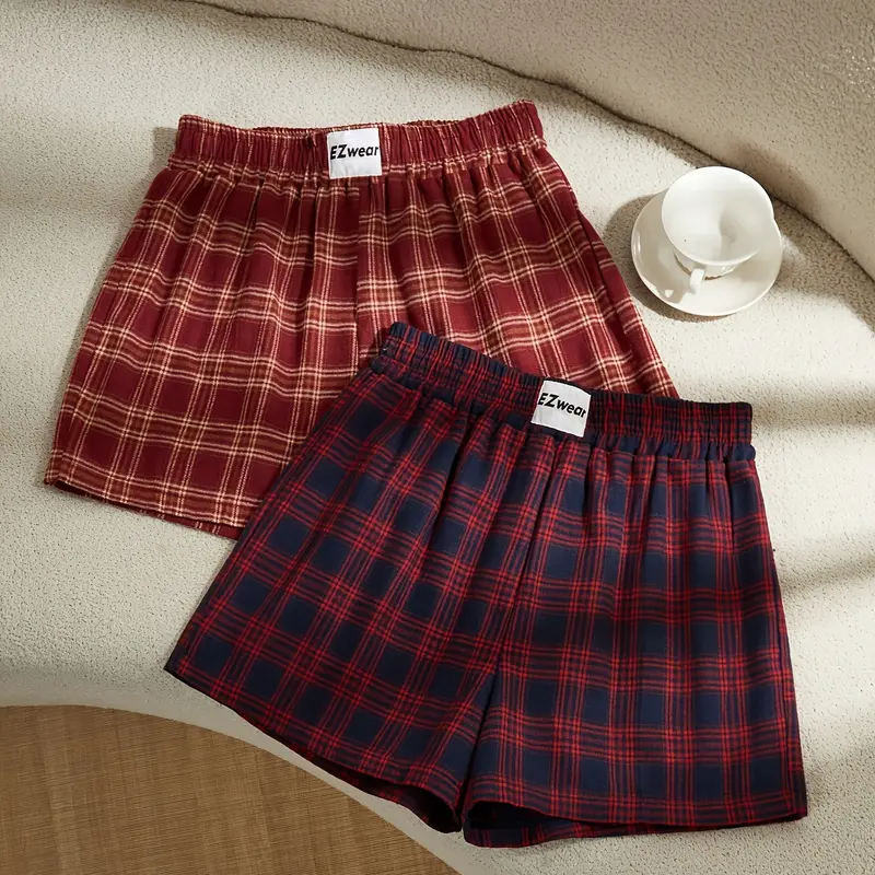 Women's Comfortable Fitted Plaid Letter Shorts, Chic Shorts, Casual Comfy Shorts, Casual Fashionable Shorts, New Valentine's Day Fashion Casual Sexy Versatile Mini Skirt, 2 Piece Set