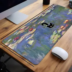 Cute Black Cat Print Mouse Pad, 1 Count Non-slip Rubber Base & Stitched Edge Desk Pad, Gaming Large Mouse Pad, Desk Mat for Laptop Computer, Office Desk Accessories, Desktop Accessory