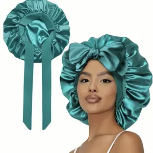 2 PCS Double Layer Satin Bonnet, Soft and Breathable Hair Care Bonnet, Adjustable Night Sleeping Cap, Heatless Styling Tool for Women
