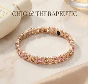 Women's Exquisite Trendy Bracelet - Titanium Steel Adjustable Magnetic Therapy Wristband with Golden Crystals, Fashionable Pretty Bracelet for Mom, Everyday Wear Gift