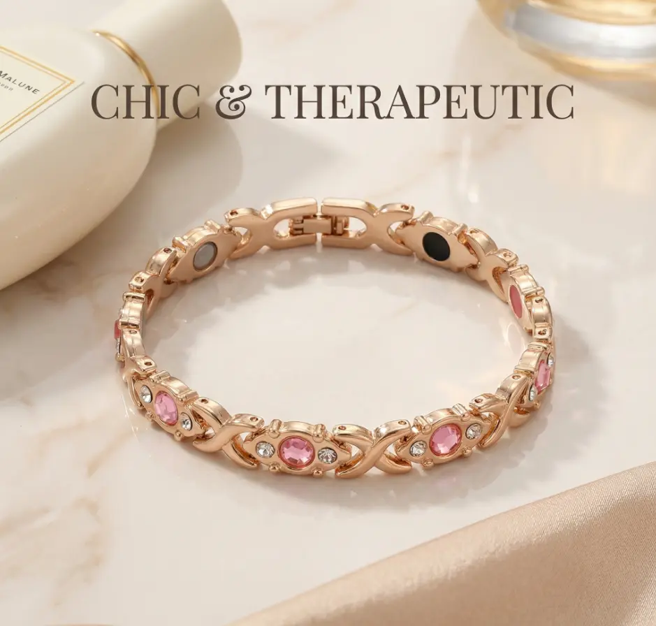 Women's Elegant Crystal Bracelet, Golden Titanium Alloy Adjustable Wristband with Magnetic Therapy for Everyday Wear, Beautiful Bracelets, Fashionable Bangle, Crystals, Bling Effect, Sustainable Fashion, Eco-Friendly