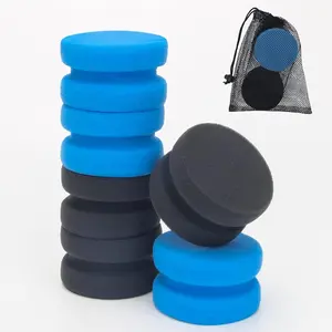 Paint Sponge 6Pcs, Double-Side Detail Painting Round Sponges for Art Craft, Car Waxing, Wall Repairing, Kitchen Cleaning with Storage Mesh Bag (3 Black + 3 Blue)