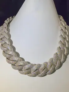 Hip Hop 22mm Fashion Jewelry Sterling Silver 925 Chilled Custom D Color VVS Luxury Diamond Set Cuban Chain Diamond Necklace Cuban Chain Premium Hip Hop Rapper Cuban Chain