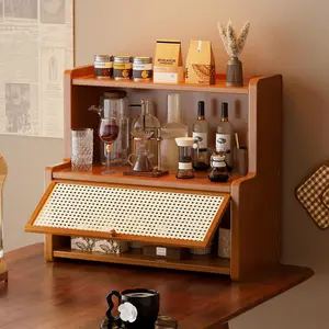 Multifunctional Desktop Storage Rack, 3-Layer Bamboo Woven Beverage Organizer, Home Kitchen Bedroom Living Room Use, Dustproof Display Shelf