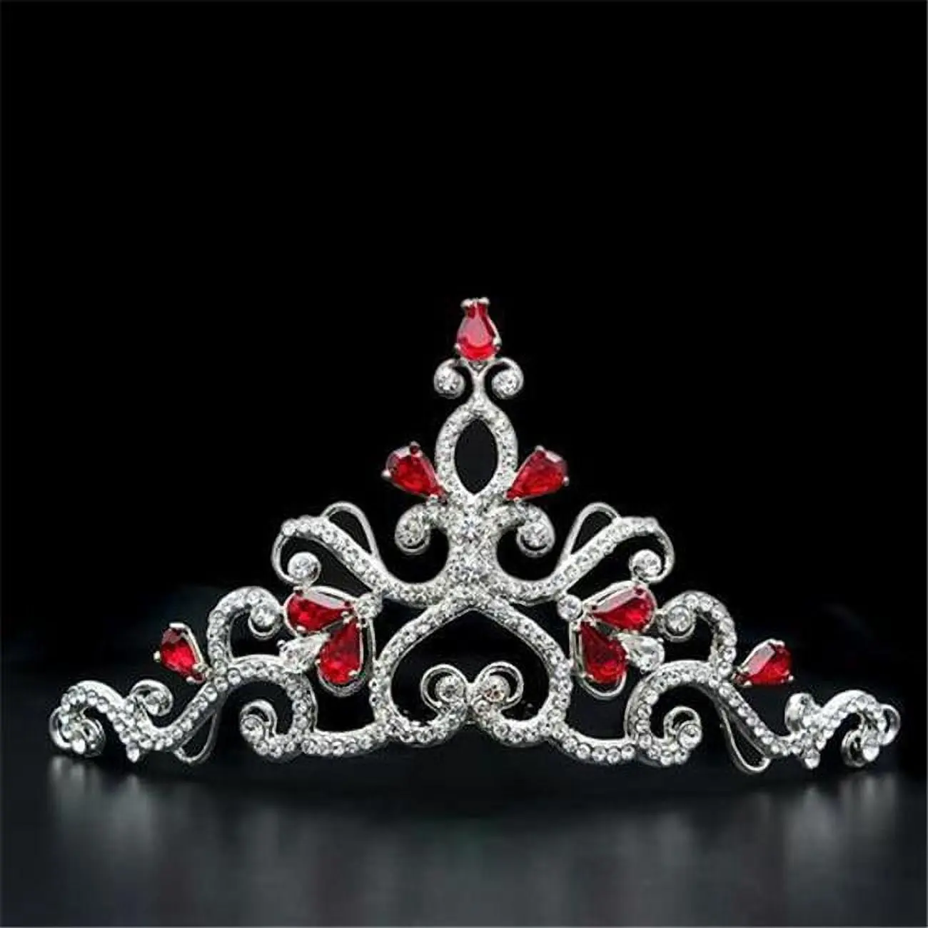 212 MAIN Women's Fashionable Imitation Rhodium Brass Base Tiara Crown - Rhinestone Bling Hairclip with Top-Grade Ruby Gemstone, Elegant Special Occasion Costume Accessory