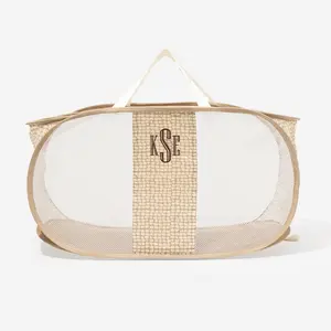 ML MARLEYLILLY Monogrammed Foldable Pop Up Hamper 19x12x14 Inches Polyester Nylon Webbing Mesh Ideal for Home Storage with 12" Drop Handles Traditional Laundry Basket Organizer
