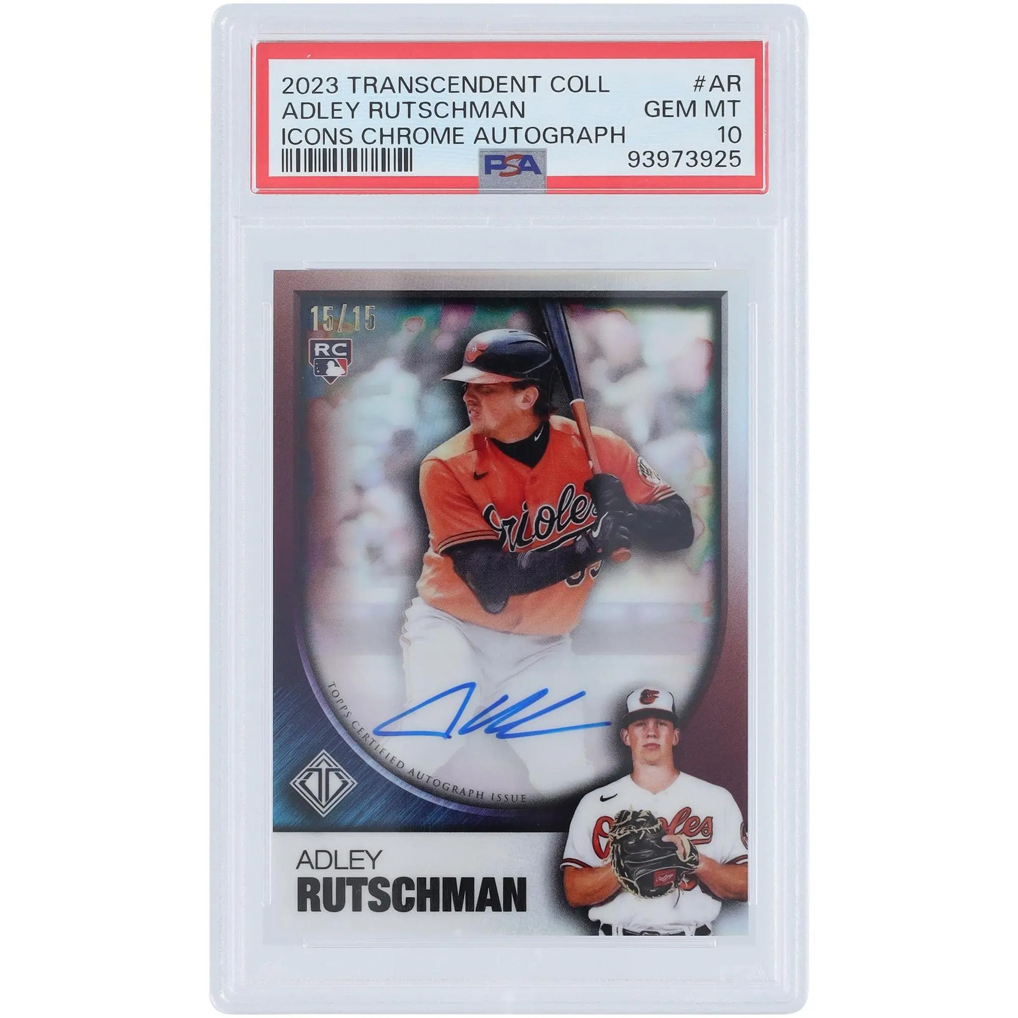 Adley Rutschman Baltimore Orioles Autographed 2023 Topps Transcendent Icons Chrome #TICAV-AR #15/15 PSA Authenticated 10 Rookie Card - Fanatics Authentic Certified