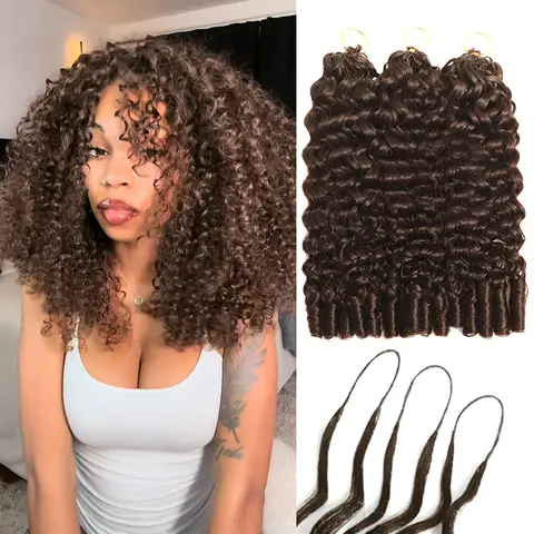 New 2026 Chocolate Brown Ramiss Burmese Curly #4 Crochet Human Hair Pre-Separated 50g/Pack Time-Saving, 40 Strands/Pack Mircale Knots,4-5 Packs for Full Head Protective Styles Light Weight No Tension Reusable Feather Crochet DealsForYouDays, Burmese Curly