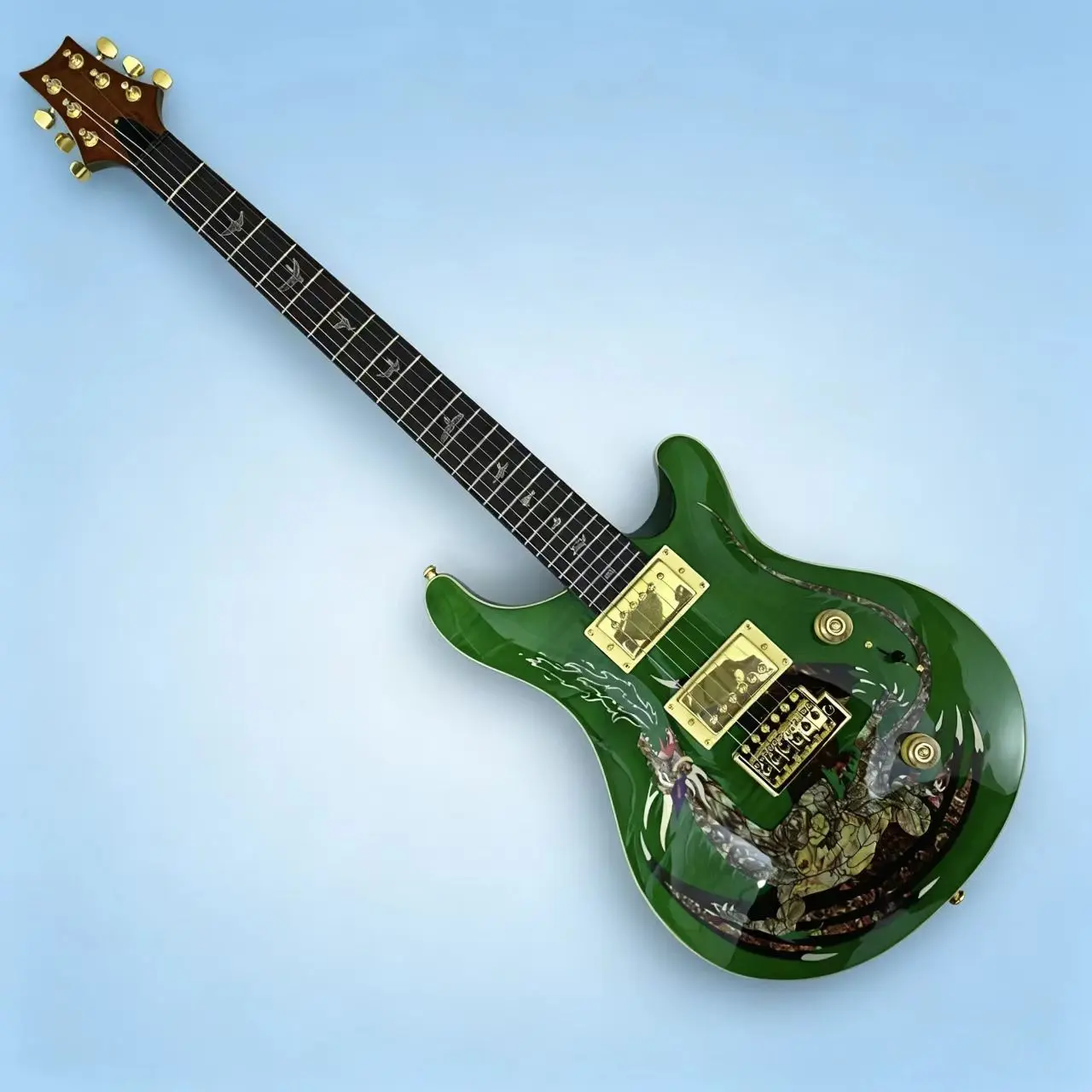 Jade Green PRS Dragon Pattern Guitar 6-String HH pickup Gold hardware Jade Green PRS Dragon Pattern Guitar 6-String HH pickup Gold hardware