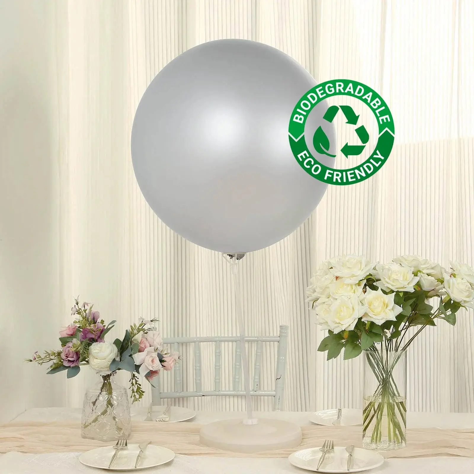 5 Pack Large Silver Biodegradable Balloons, Eco-friendly Thickened Extra Strong Latex Helium Party Balloons - 36"