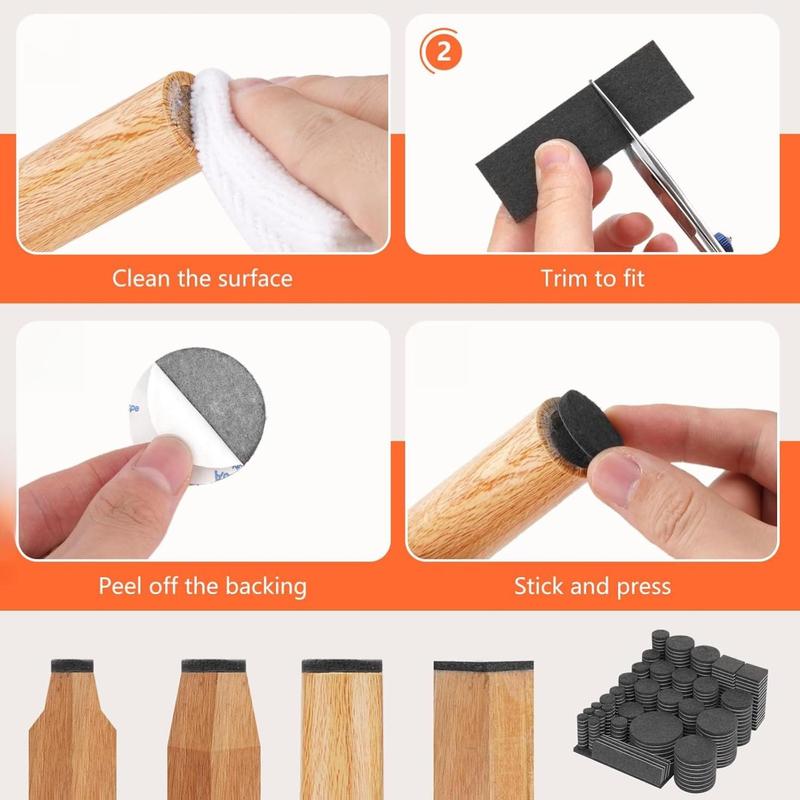 Felt Furniture Pads 300 Pieces Black 136 Sizes for Hardwood Floors Strong Adhesive Backing Protects Laminate Tiled Surfaces Easy Installation