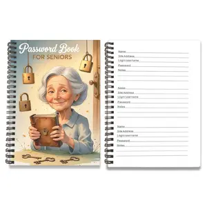 Cartoon Spiral Password Notebook for Seniors, 1pc Password Book for Internet & Computer Login, Recording Website, Usernames, Password Keeper for Home or Office