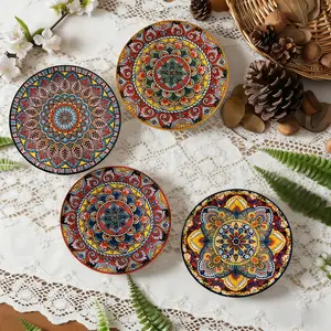 Bohemian Style Ceramic Dinnerware Set, Microwave & Dishwasher Safe, Scratch-Resistant, Perfect for Salads, Pasta, Desserts, Steaks, Salad Plates Set